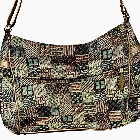 SAS Patchwork Tapestry Shoulder Bag Boho Cottagecore Metallic Gold Vintage - Picture 5 of 13